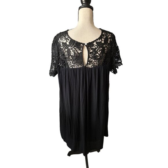 Lane Bryant Dress Black Crochet Lace Short Sleeve Shift Dress Pockets Size 14 - Picture 2 of 6